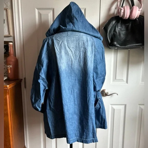 blue oversized lagenlook hooded snap front lightweight layering jacket - Picture 2 of 7